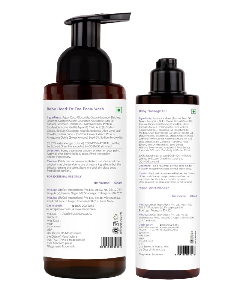 Two bottles with labels on a white background