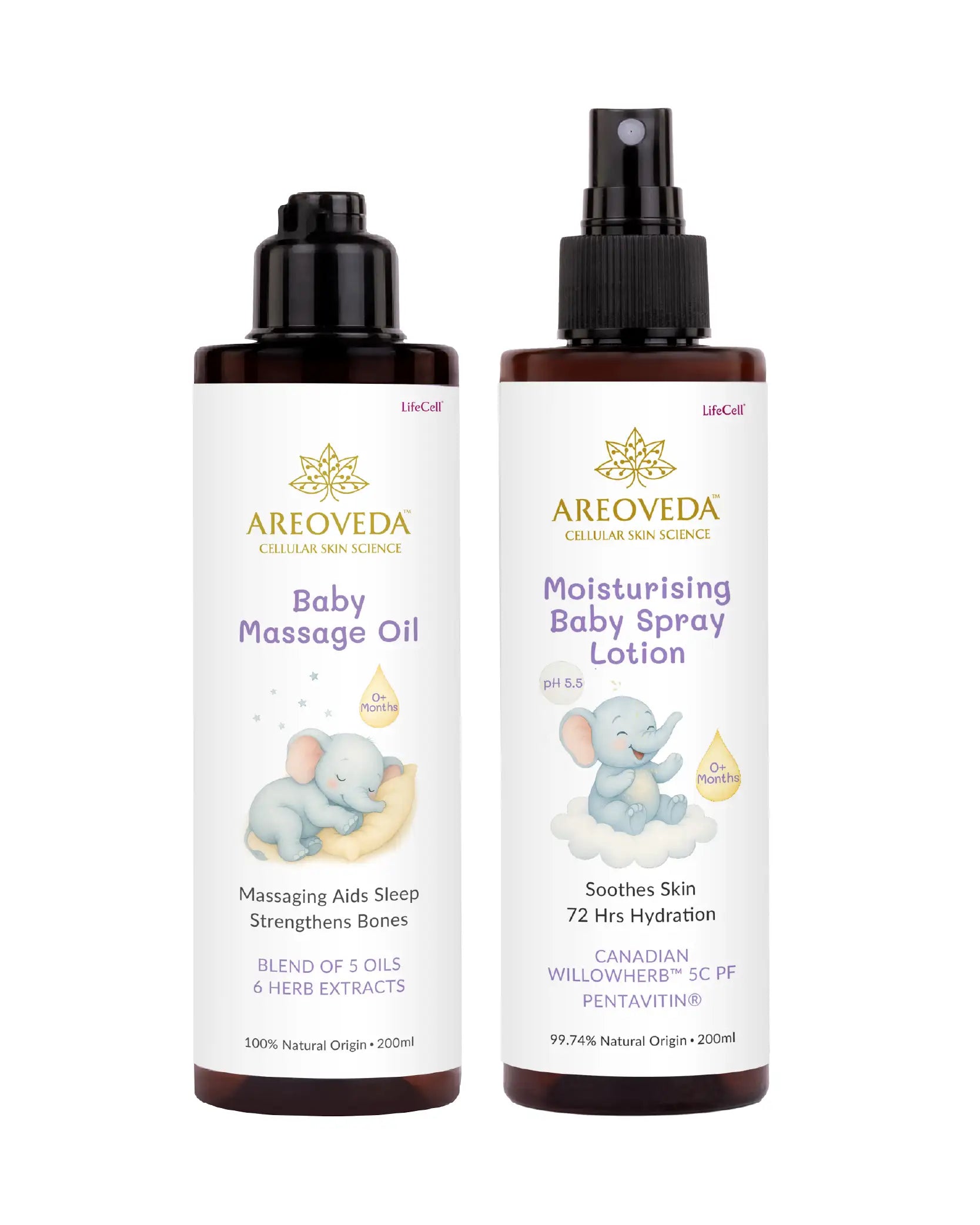 Two Areoveda baby care products on a white background